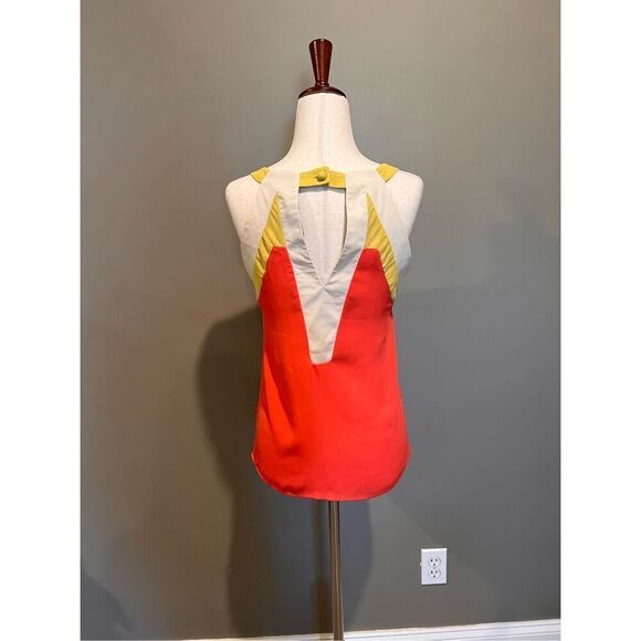 C. Luce top women’s size Small orange white yellow color block cut out cute tank - Picture 3 of 6